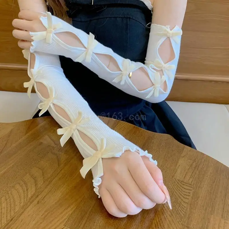 2000s Fingerless Arm Sleeves Teens Decorative Sleeves Vacation Bowknot Oversleeves