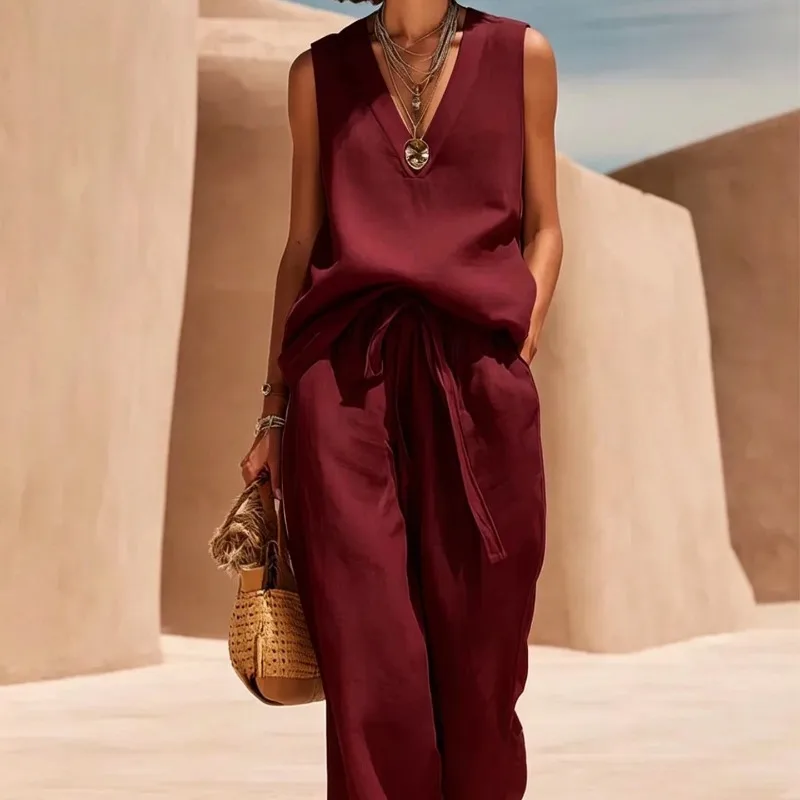 Hot Sale Women Simple Commuter Two Piece Set European Casual Short Sleeve T Shirt Wide Leg Pants Outfit New Fashion Casual Suit