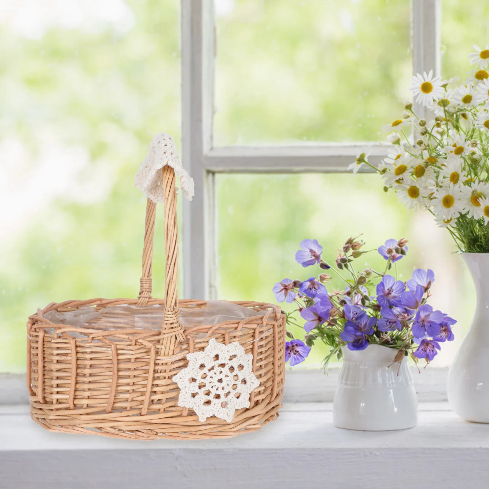 

Rattan Basket Wicker Baskets Natural Style Storage Food Decorative H woven Lightweight Egg Flower Arrangement Home Storage
