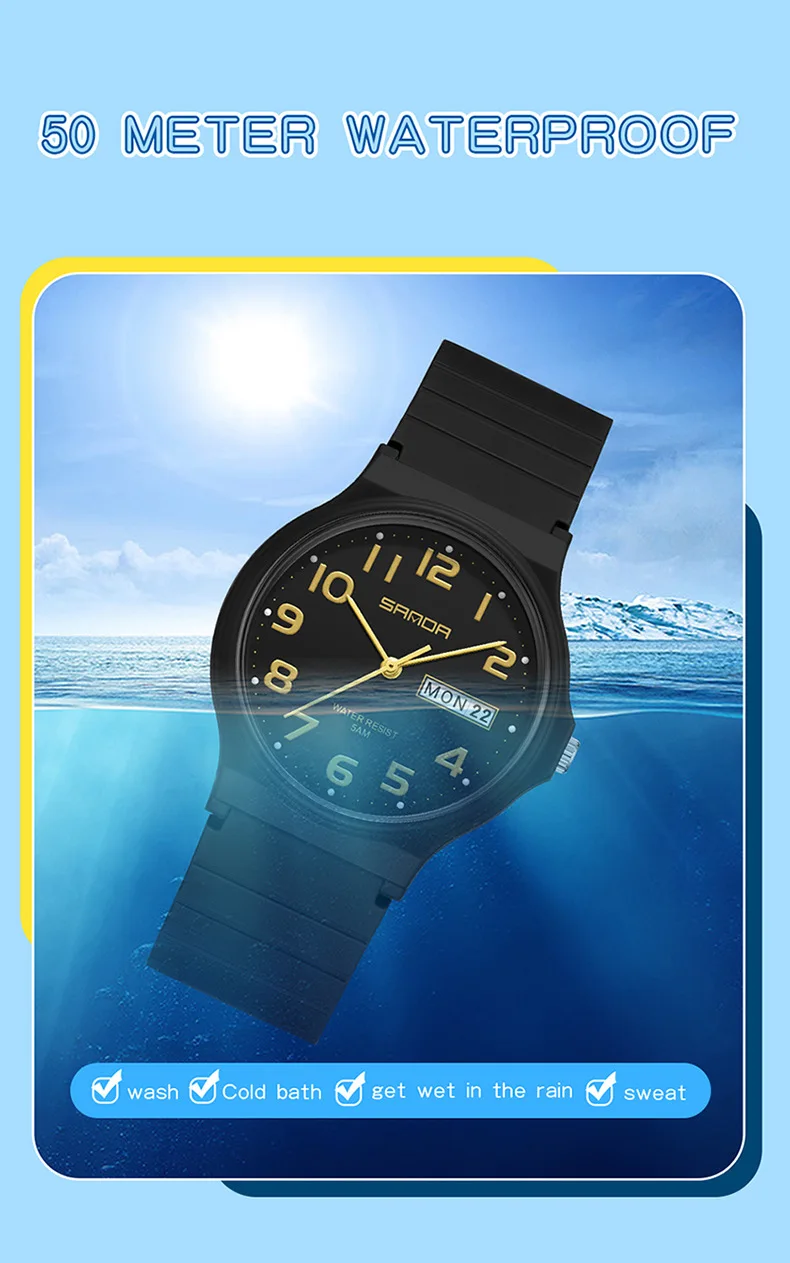 SANDA 9072 Personalized Casual Simple Waterproof Night Light Date Silicone Strap Youth Quartz Watch Men's and Women's Gifts