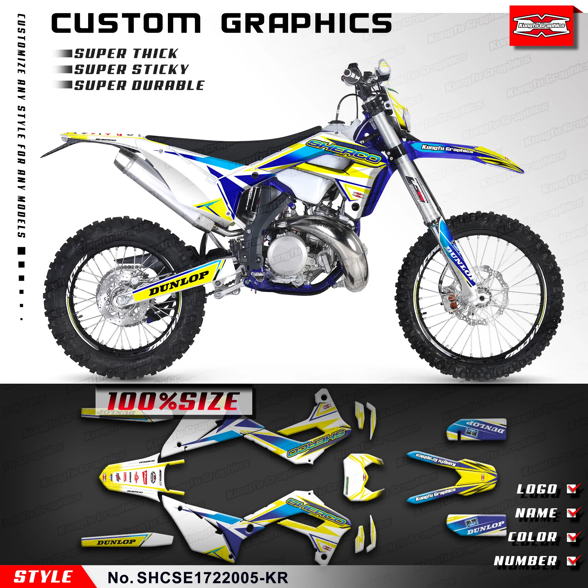 

KUNGFU GRAPHICS Motorcycle Graphics Glossy Laminate Decals Kit for Sherco SE-R SC FSE-R SCF 125-500 2017-2023, SHCSE1722005-KR