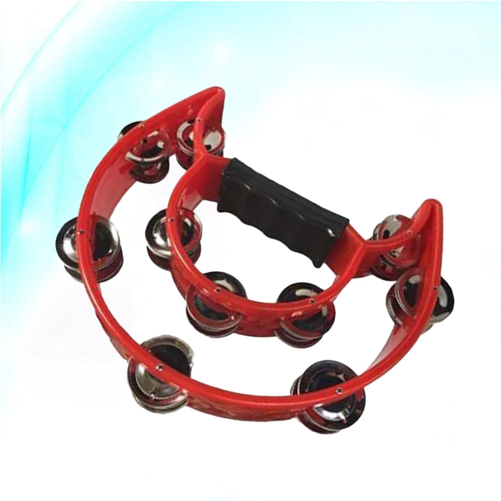 Music Tambourine Musical Instrument Double Row Toy Half Moon Red for Kids Child