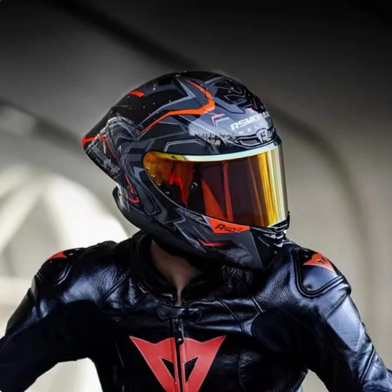 Motorax Morex R50s PRO Motorrad Grauer Helm Herren und Damen Einteiliger Vollhelm Motorrad Universal für alle Jahreszeiten