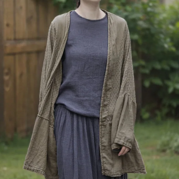 

Cotton and linen loose and comfortable jacquard cardigan women's versatile literary style buckle-free jacket fashionable and cas