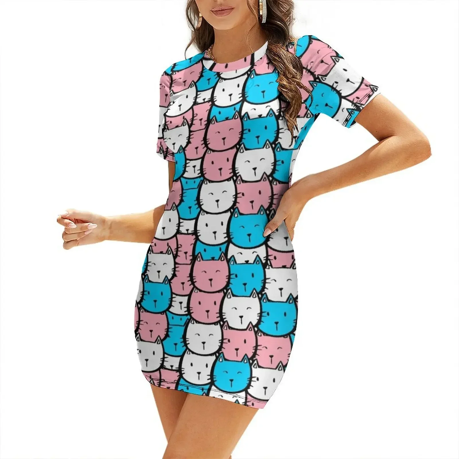 

Subtle Trans Flag Cat Pattern Short-Sleeved Dress Women's summer dress dresses ladies 2026 summer dresses for women