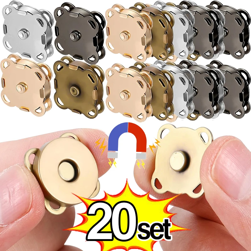 20 Sets Purses Magnetic Snap Button Metal Plum Blossom Sew on Button Clasps Fasteners for Handbag Bag Clothes DIY Accessories