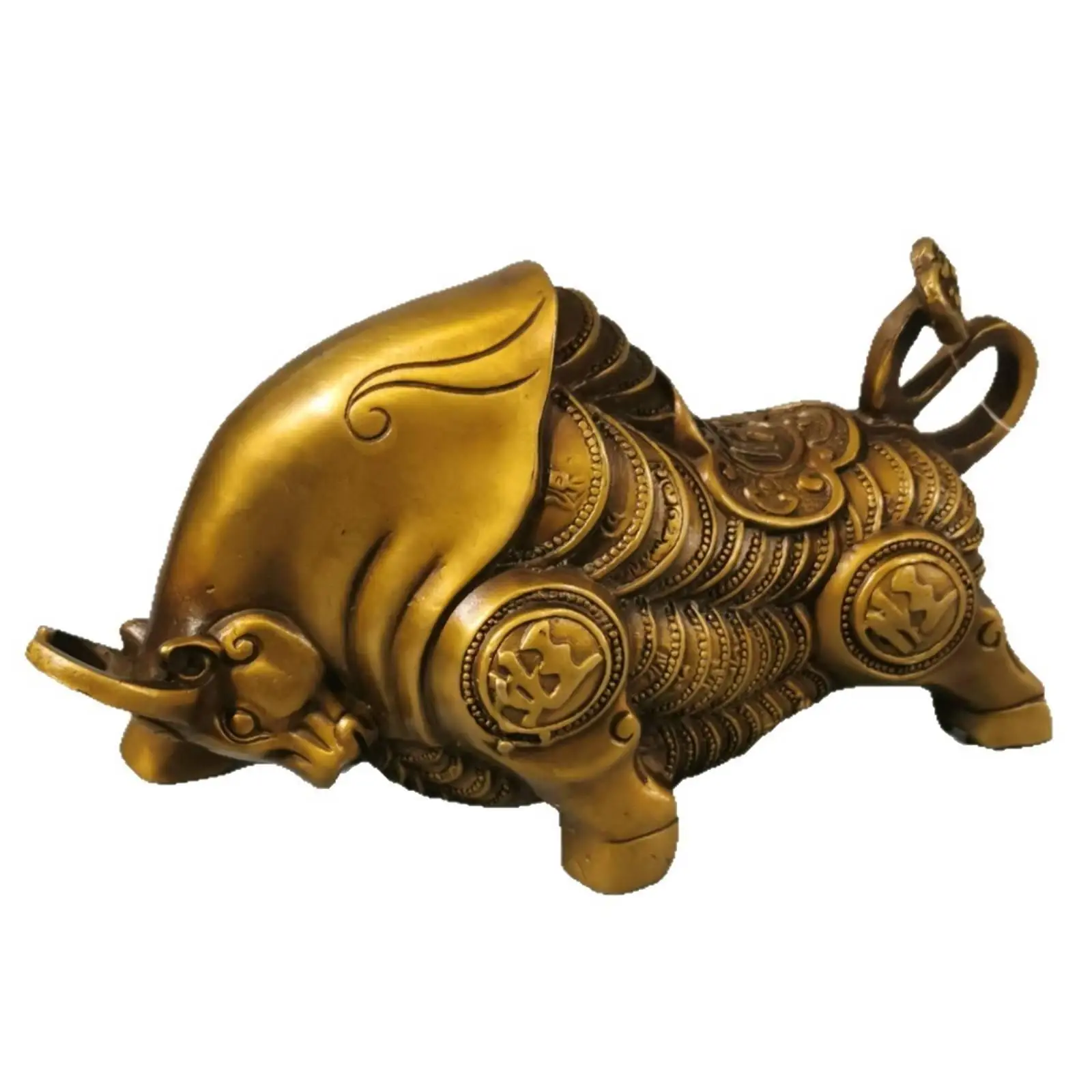 Zodiac Bull Figurine Copper Metal Ox Statue Embossed Animal Decor for Study Room Shelf Home Office Artistic Collectible Piece