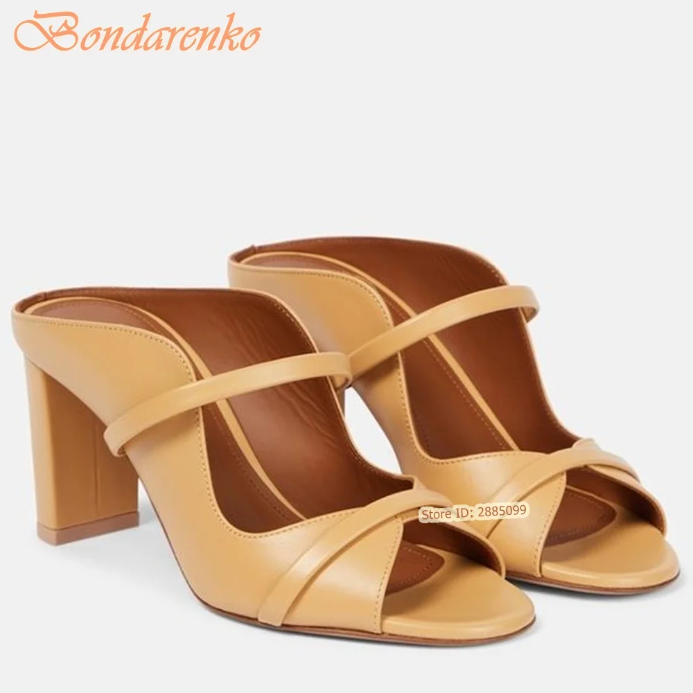 Paski Peep Toe Sandały Chunky High Heels Solid Slip On Hollow Women New Shoes Summer Party Designer Sandały Moda Duży Rozmiar