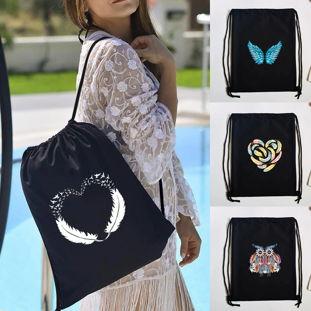 

Camouflage Drawstring Backpack Gym Sport Fitness Bag Feather Foldable Backpack Hiking Camping Pouch Beach Swimming Bag Unisex