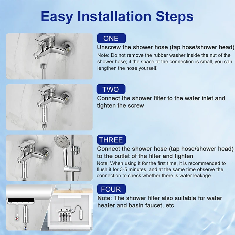 Wheelton SPA Bathing Remove Chlorine Water Filter Purifier Shower Filtration Soft Water Attach Extra 3 Cartridges