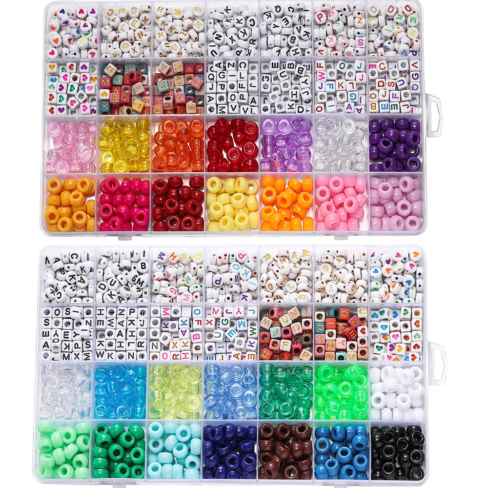 

840pcs/Box 7mm Acrylic Flat Letter Beads Square Round Colorful 9mm Pony Bead Kits for DIY Necklace Jewelry Making Supplies