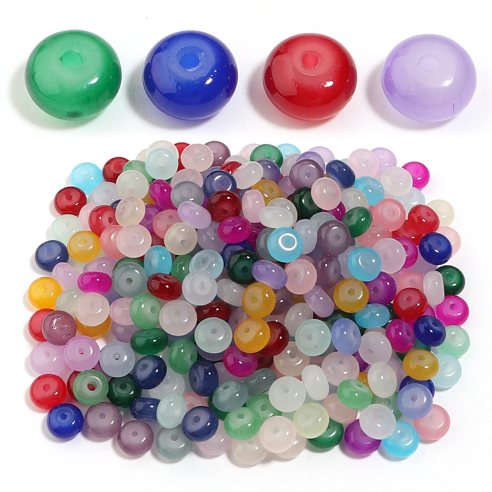 50/100 Stück bunte, transparente Glasperlen, flache, runde, lose Abstandshalterperlen für die Herstellung von Halsketten, Armbändern und Schmuck. – Detail 5