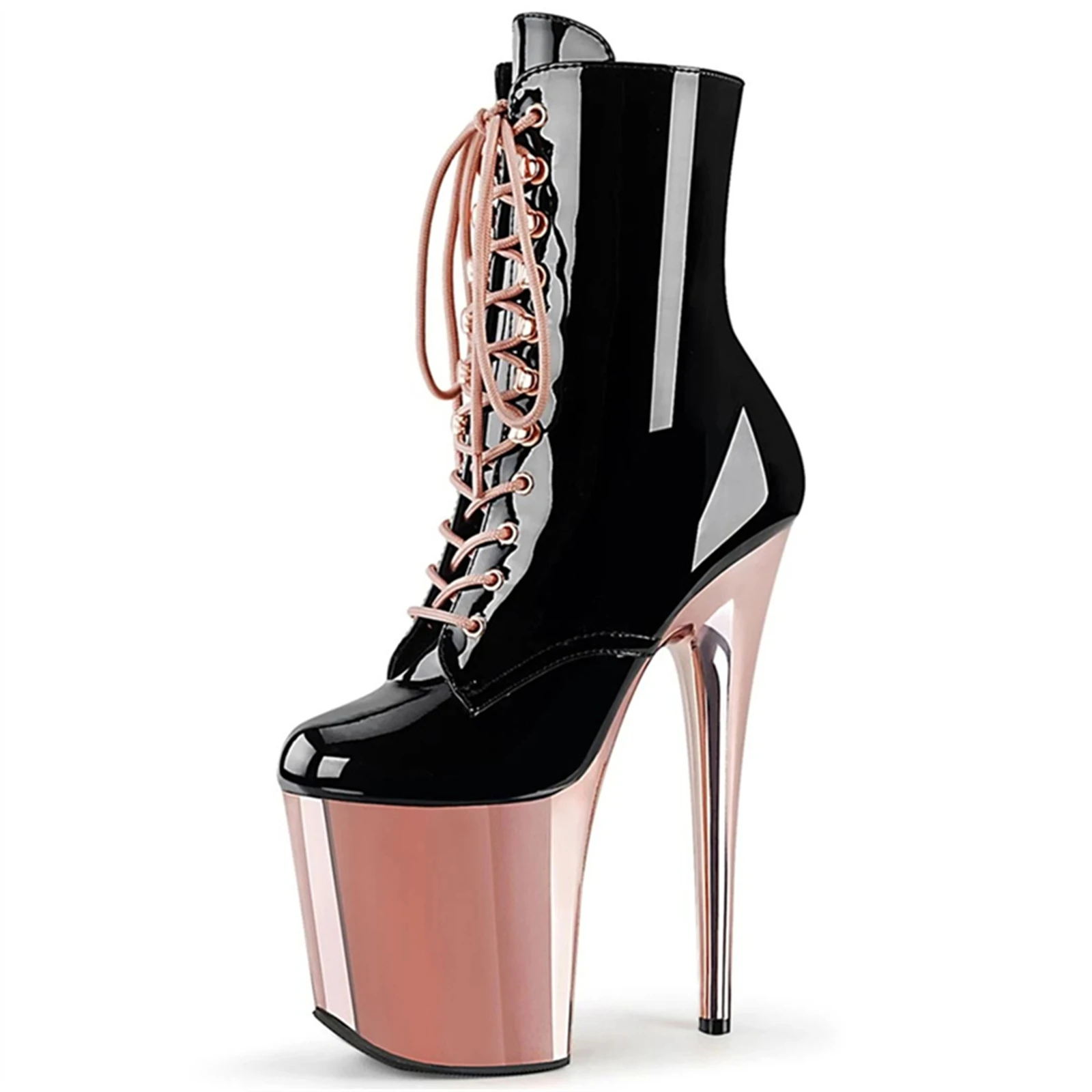 

ROSE GOLD FETISH ANKLE BOOTS｜20CM BLACK PATFORM STILETTO FOR POLE DANCE/CLUB