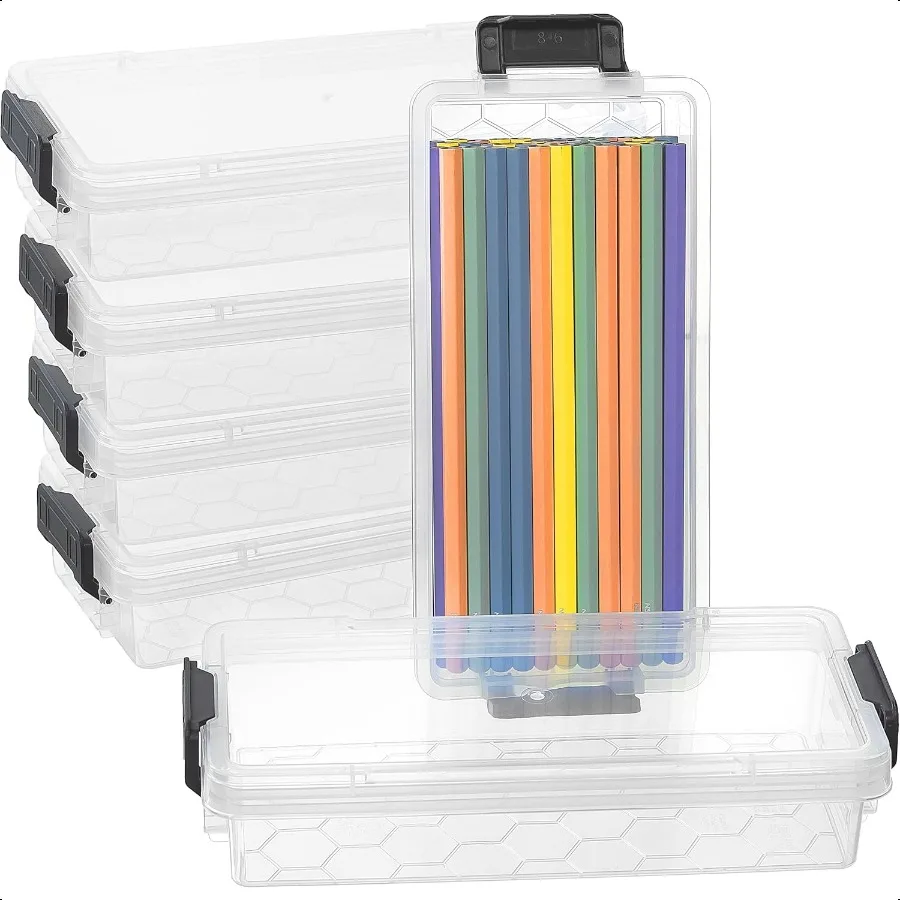 6 عبوات من حاويات تخزين بلاستيكية شفافة مع أغطية للإغلاق، منظم مكتبي قابل للتكديس لممحاة أقلام الجل Craf