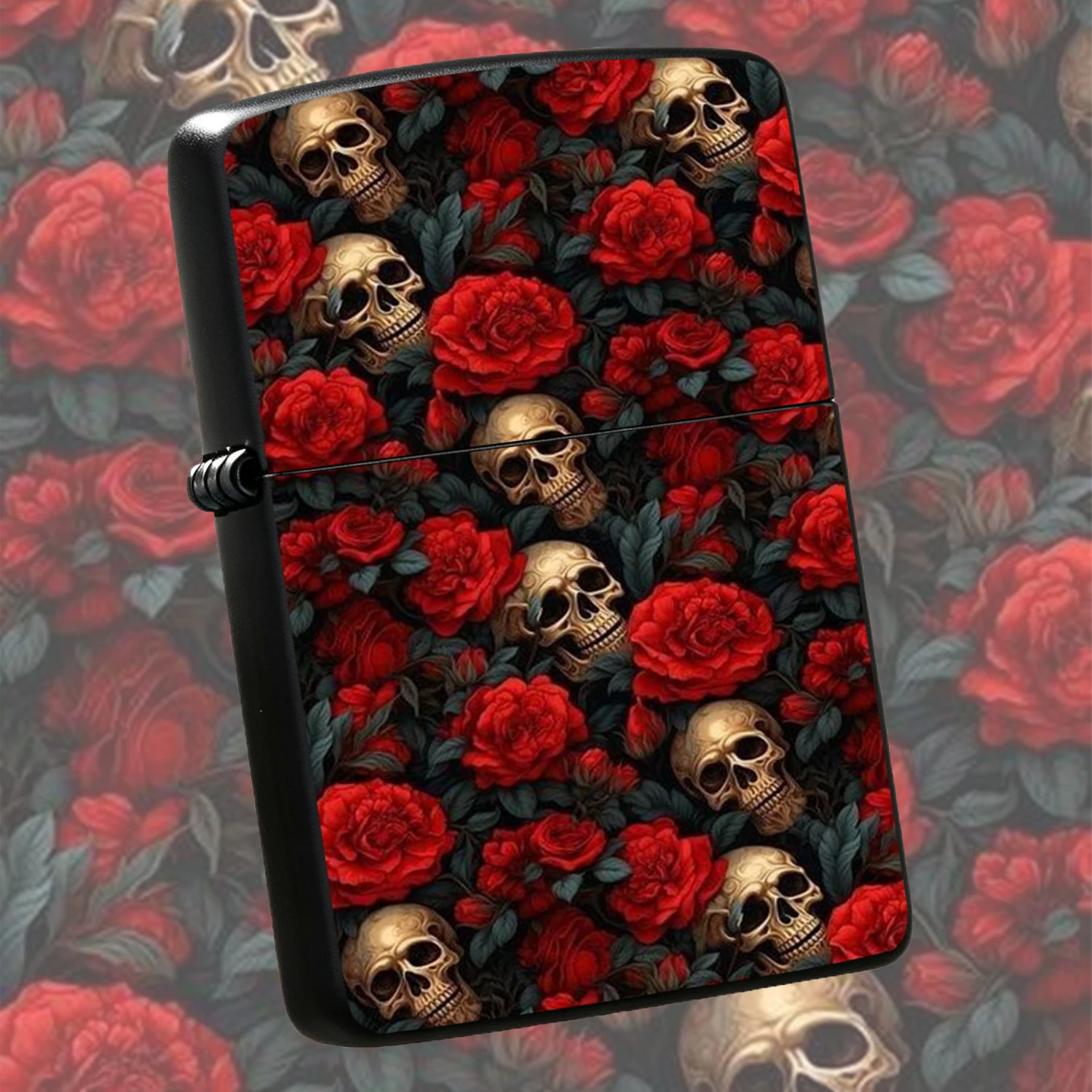Vintage Gothic Red Rose Gilded Skull Decorative Lighter, Artistic Aesthetic Portable Ignition Accessory, Ideal For Daily Use, Dating, Parties, Unique Gift For Friends, Eye-Catching Trendy Collectible With Striking Floral And Skeleton Patter