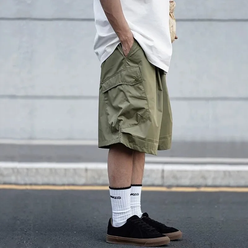 Men's Quick Dry Cargo Shorts Summer Lightweight Japanese Retro Loose Fit Five Quarter Multi Pocket Casual Shorts for Men