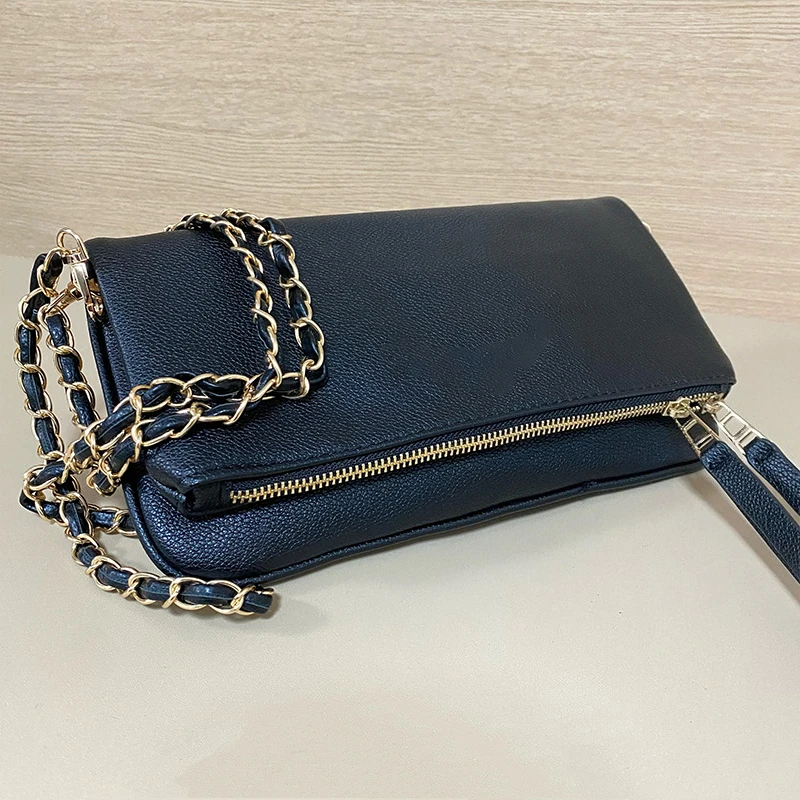Zwarte PU Lederen Retro Schoudertas 2026 Nieuwe Modieuze Dames Enveloptas Casual Outdoor Ketting Schoudertas