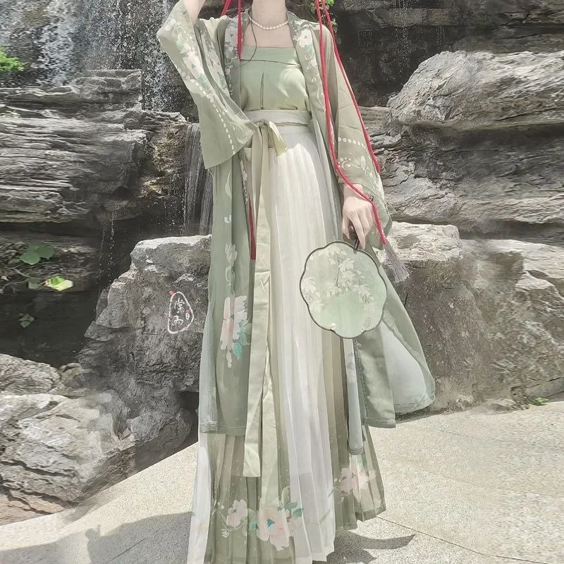 

Женское традиционное китайское платье Hanfu, костюм для косплея, платье Hanfu династии Древнего Сун, весна-лето, зеленые комплекты из 3 предметов, большие размеры