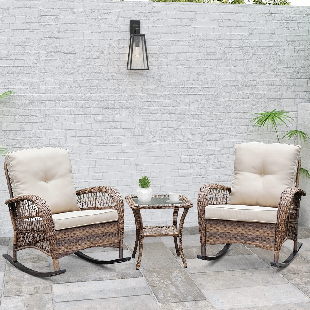 

Modern Outdoor Ratan Garden Wicker Patio Rocker Set Patio Sectional Furniture Lounger Hotel Garden Set