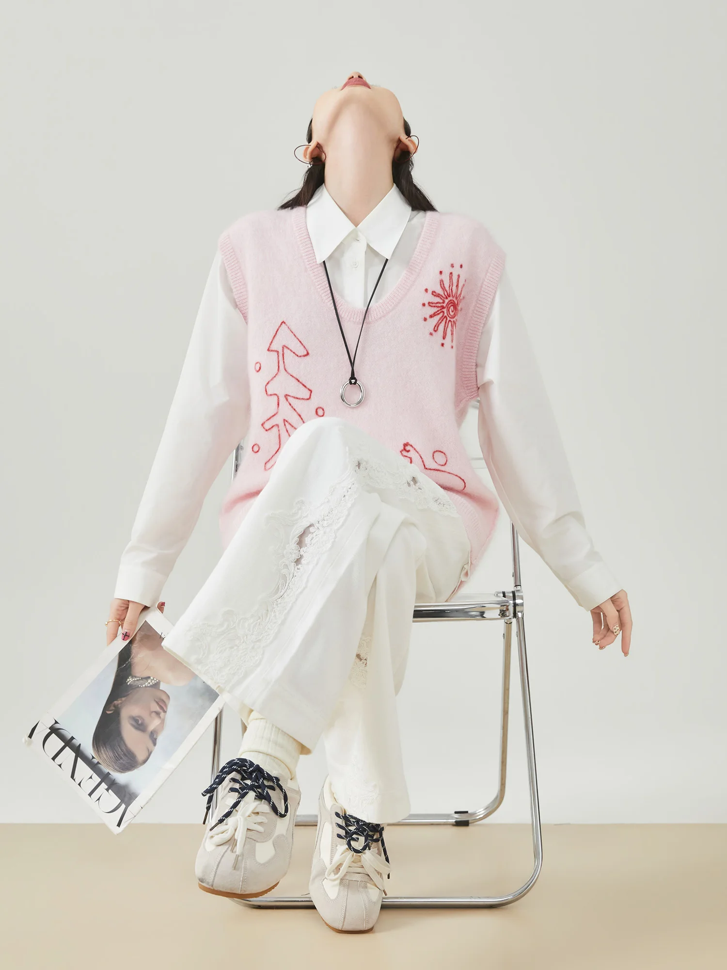 

Женский вязаный жилет Dopne розового цвета с вышивкой, новинка ранней весны, универсальный, для многослойных образов, для повседневной носки, из полиэстера.