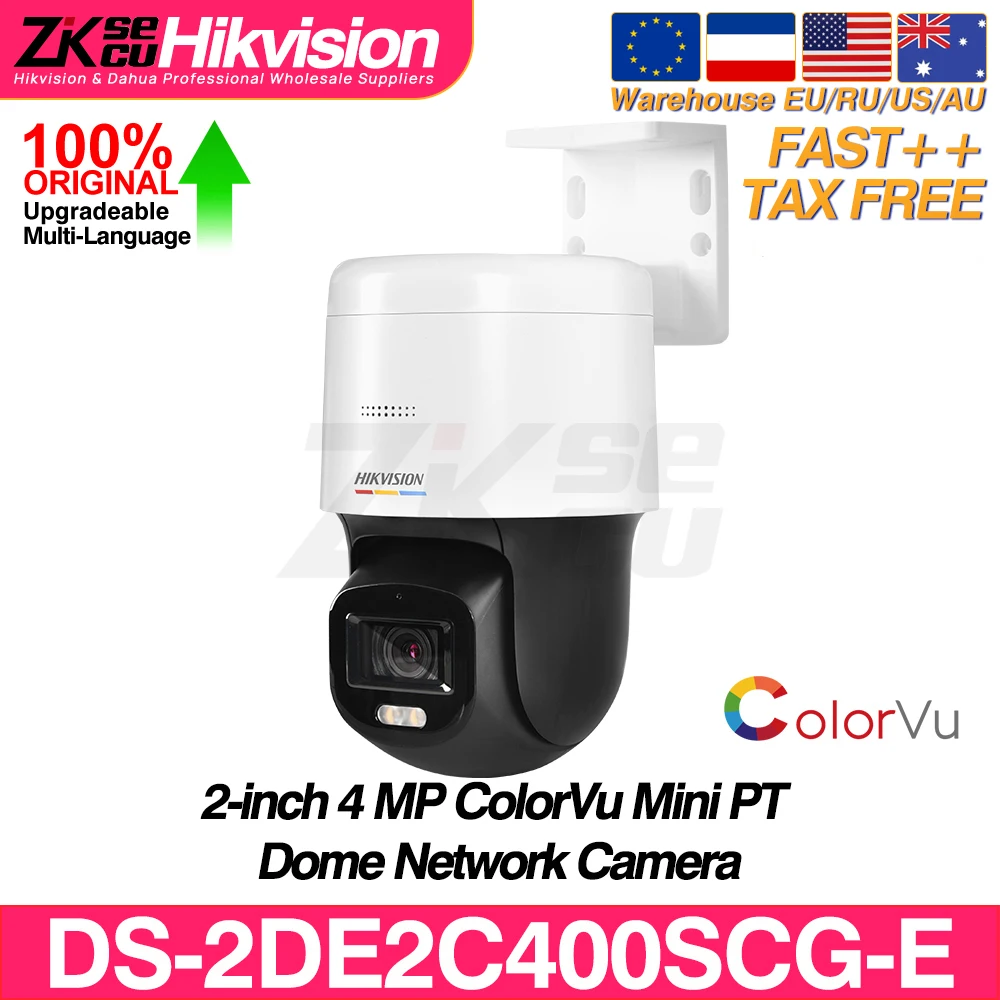 

Hikvision DS-2DE2C400SCG-E Original 4MP ColorVu Outdoor Mini PT IP Camera F1.0 2-Way Audio SD Slot IP66 Network CCTV PoE Camera