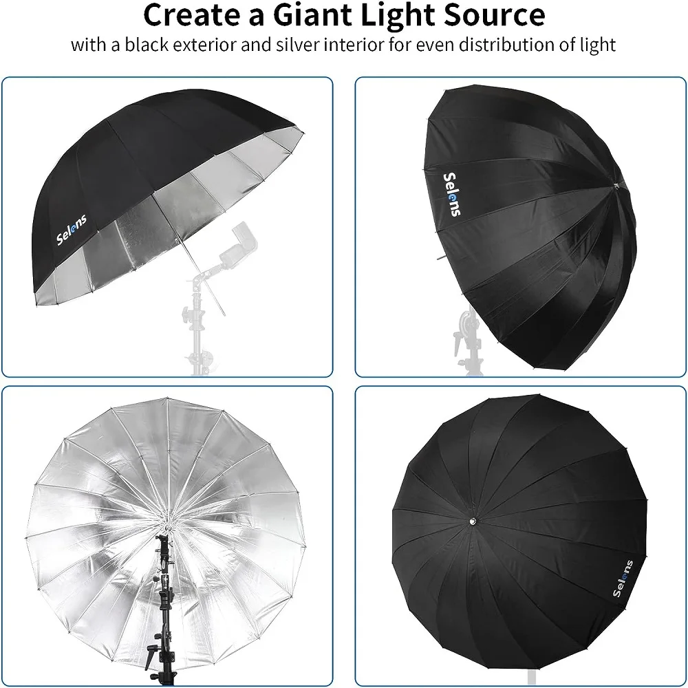 Selens 165cm 16 Rods Umbrella Professional Parabolic Reflective Umbrella Photo Studio Kits Soft Umbrella Photography Accessories