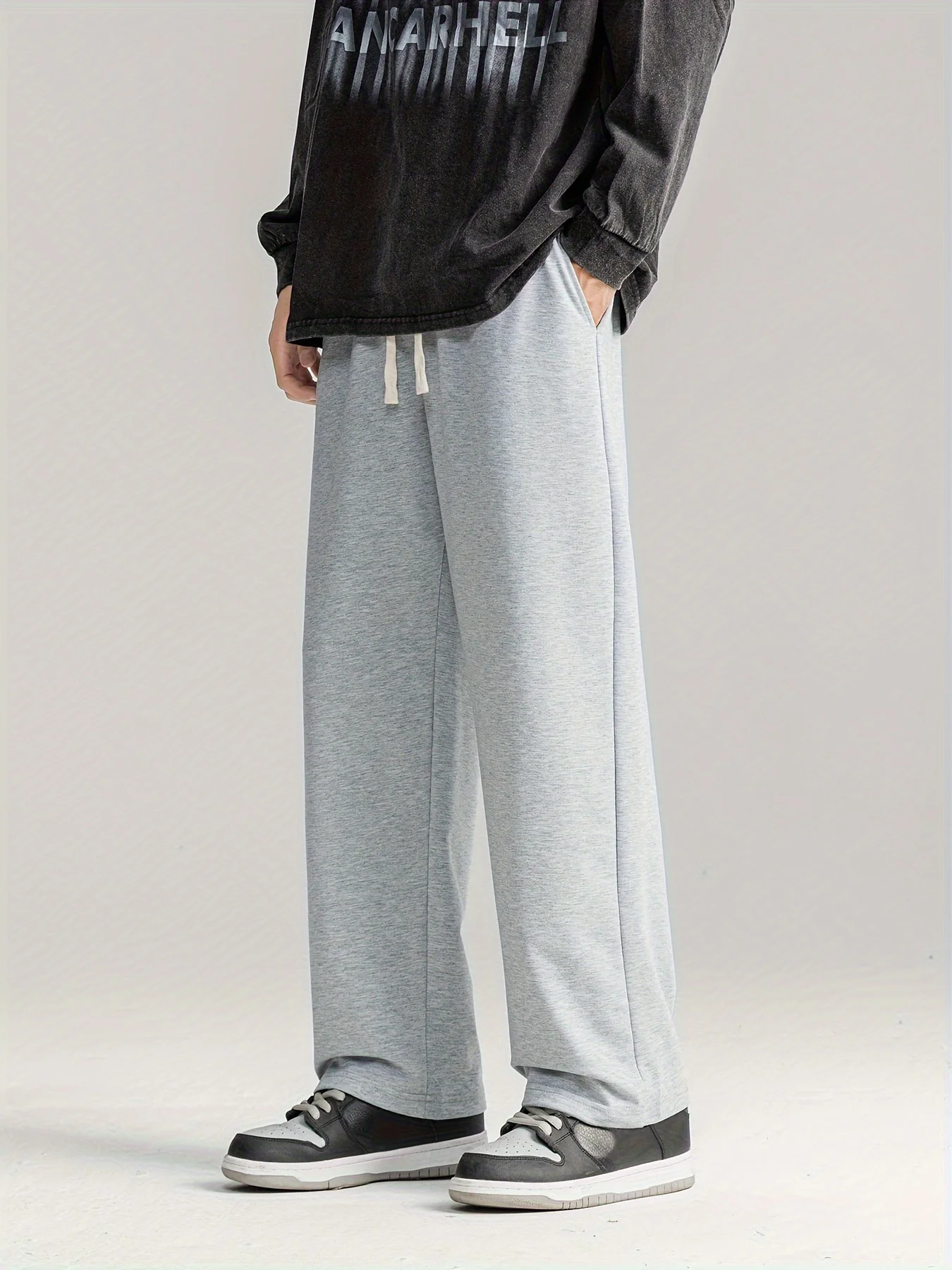 

Осенне-зимние мужские стильные однотонные брюки с широкими штанинами и эластичной талией большого размера, подходящие для занятий спортом и активного отдыха