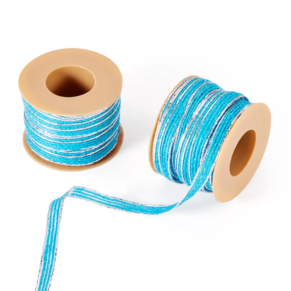 10M/Roll Sparkle Jute Ribbon Blue Burlap Ribbon For Wedding Christmas Homemade DIY Decoration Gift Packaging