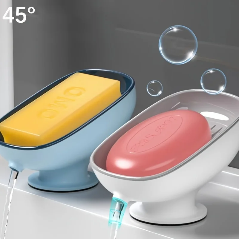 Soap Holder Drain Water Soap Dish Leaf Shape Soap Box Shower Drainer Suction Cup Container Modern Bathroom Accessories