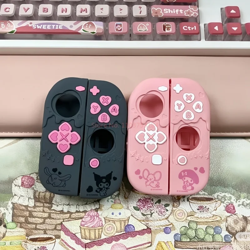 Penjualan terlaris Kuromi Cinnamoroll Pochacco Switch Ns/pegangan oled casing pelindung anti-jatuh aksesoris Digital hadiah tokoh Anime lucu