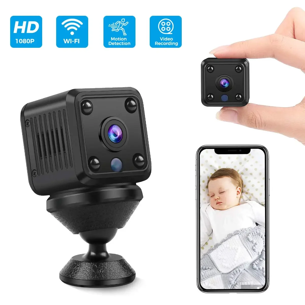 

Новая мини-камера Wi-Fi, беспроводная камера 1080P, чистое ИК-видео, ночное видение, обнаружение движения, домашняя камера наблюдения, монитор