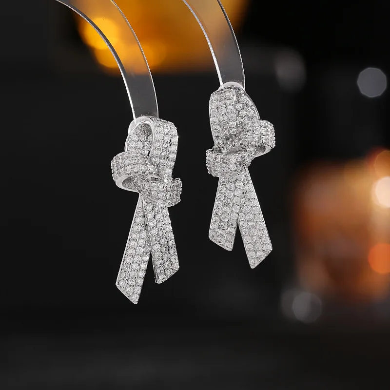 SENYU Fashion Hang Bowknot Women Earring Wedding Party Jewelry Microinsert Cubic Zirconia Dangling Fashion Anniversary Gift