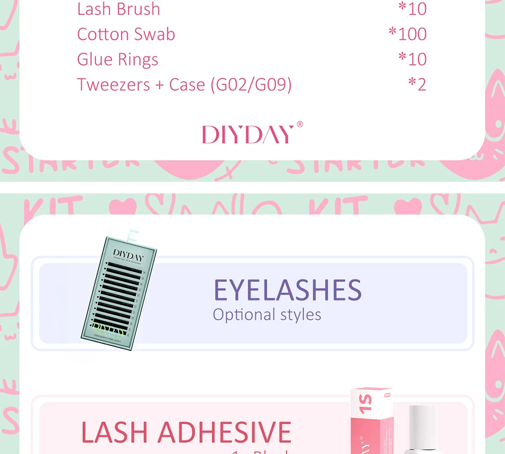 DIYDAY Lash Starter Kit Set für Anfänger, individuelles klassisches 3D-W-Wimpernverlängerungs-Wimpernzubehör, Make-up-Werkzeug-Set – Detail 4