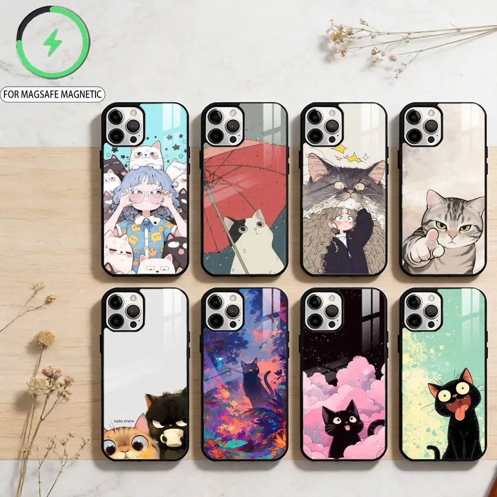 

Cartoon Cat A-Art Phone Case For iPhone17,16,15,14,13,12,11 Plus,Pro Max Magnetic For Magsafe Wireless Charging