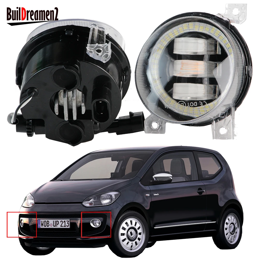 2 Pcs LED Fog Light Assembly Angel Eye DRL Canbus Car Front Bumper Fog Daytime Running Lamp For Volkswagen VW UP! UP 2011-2020