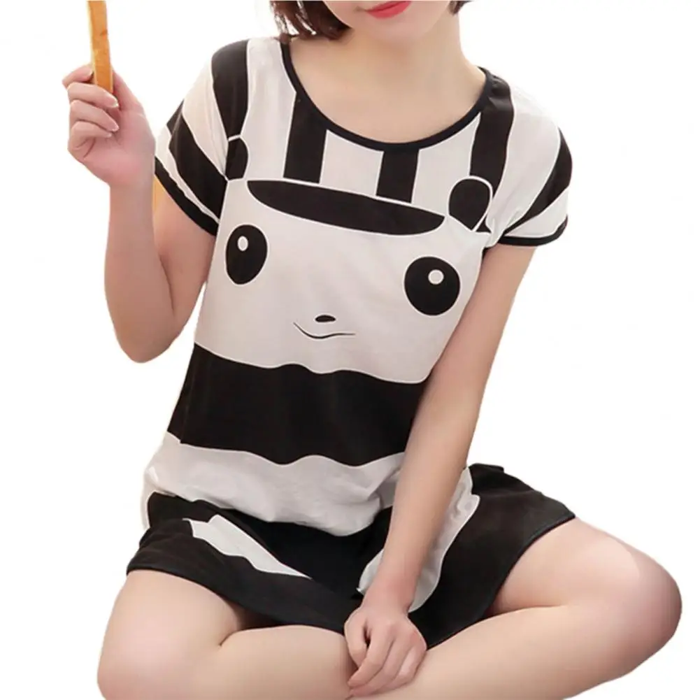 Loose Nightdress Cartoon Pattern Cute Female Round Neck Nighty Dress for Bedroom Sleeping Worn Outside