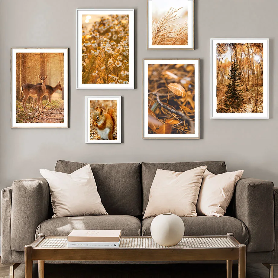 

Autumn Forest Landscape Deer Squirrel Daisy Wall Art Canvas Painting Nordic Posters And Prints Decor Pictures For Living Room