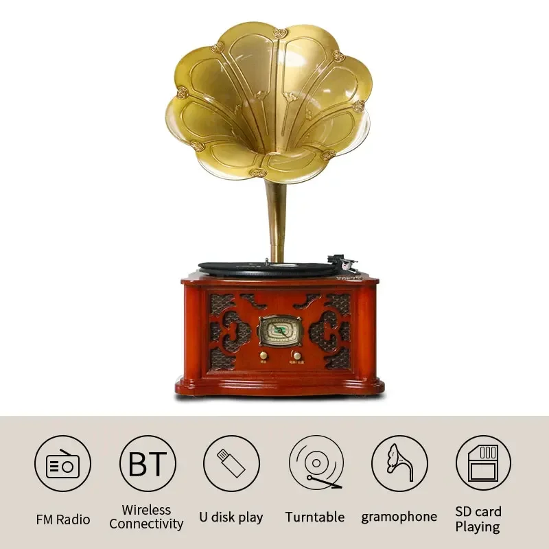 Leetac wooden FM AUX USB CD Cassette playback  Phonograph Turntable Vinyl Record Player  Gramophone