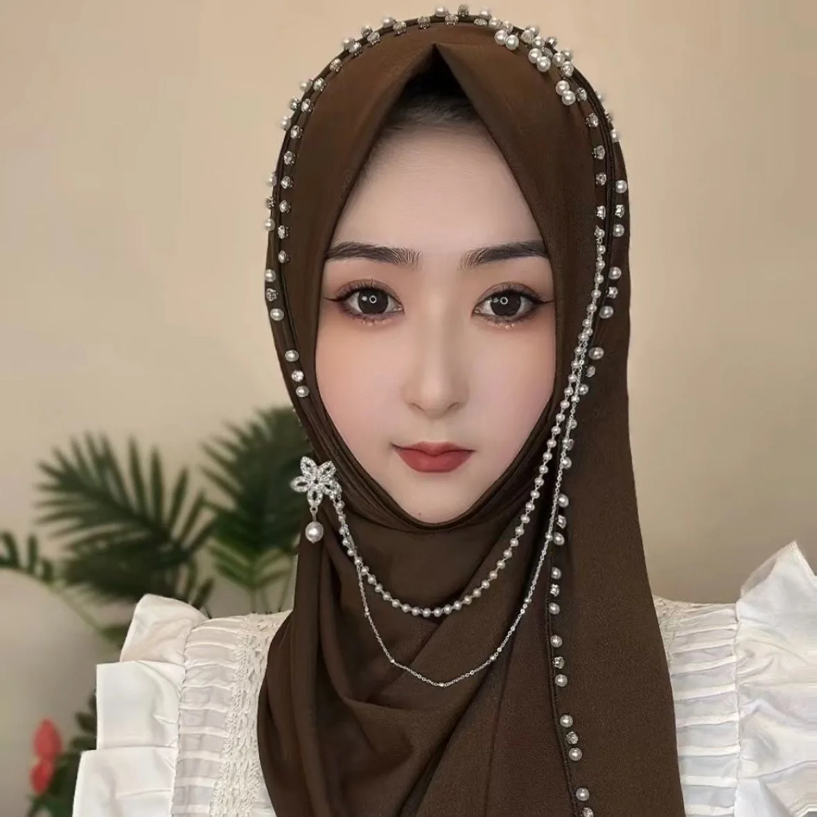 Hijab Muslim Women Shawl Headscarf Luxury Tassels Scarf Malaysia Prayer Kufi Islam Saudi Arabia Fashion Pearl 05280