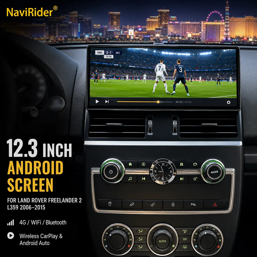 Autoradio Android 14 12,3 pouces avec CarPlay sans fil, Android Auto, GPS, Navi, 4G, WiFi pour Land Rover Freelander 2 L359 2006-2015