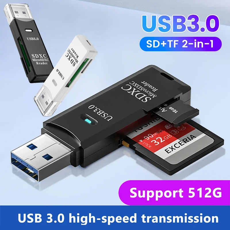 USB 3.0 Card Reader 2 In1 USB To SD Micro SD TF Memory Card Adapter For PC Laptop Accessories Flash Drive High Speed Card Reader