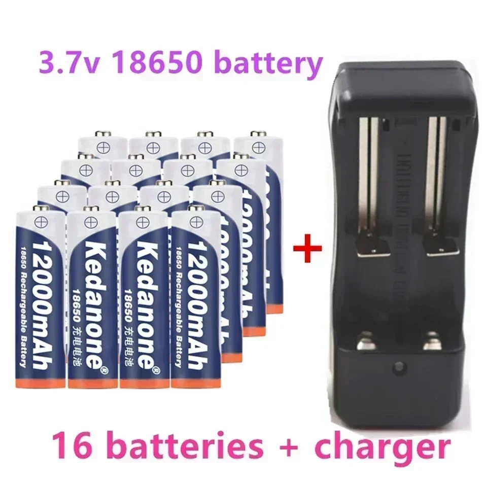 New 3.7V 18650 rechargeable battery 3.7V 18650 12000mah Li ion battery for flashlight battery + charger