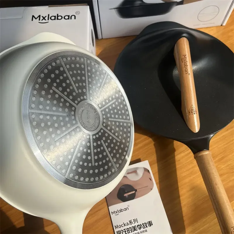 الألومنيوم يموت الصب مقلاة الزان مقبض مستوى المظهر العالي أدوات مطبخ المنزل موضة غير عصا مقلاة ببطء مع غطاء