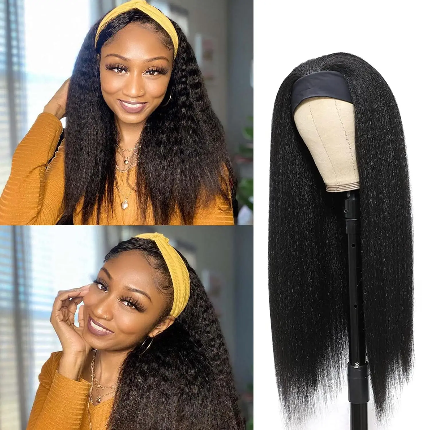 

Yaki Straight Headband Wig Human Hair For Women Indian Machine Made Yaki Straight Headband Human Hair Natual Color 180% Density
