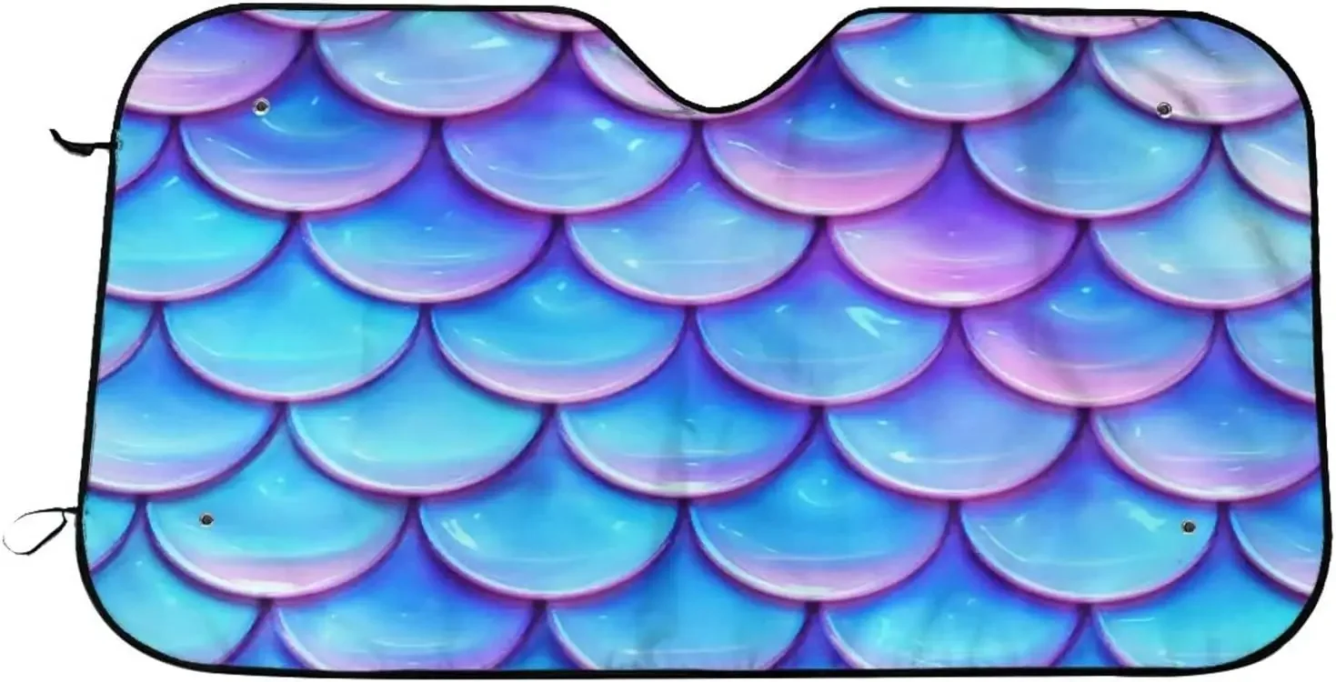 Mermaid Scales Car Sun Shade for Windshield, Car Front Window Sun Shade Foldable Cool Sun Visor Shield for Most Sedans SUV Truck