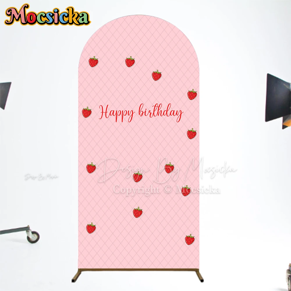 

Mocsicka Little Strawberry Arch Backdrop Covers Baby Happy Birthday Photo Arched Background Photography Pink Wedding Decor Props