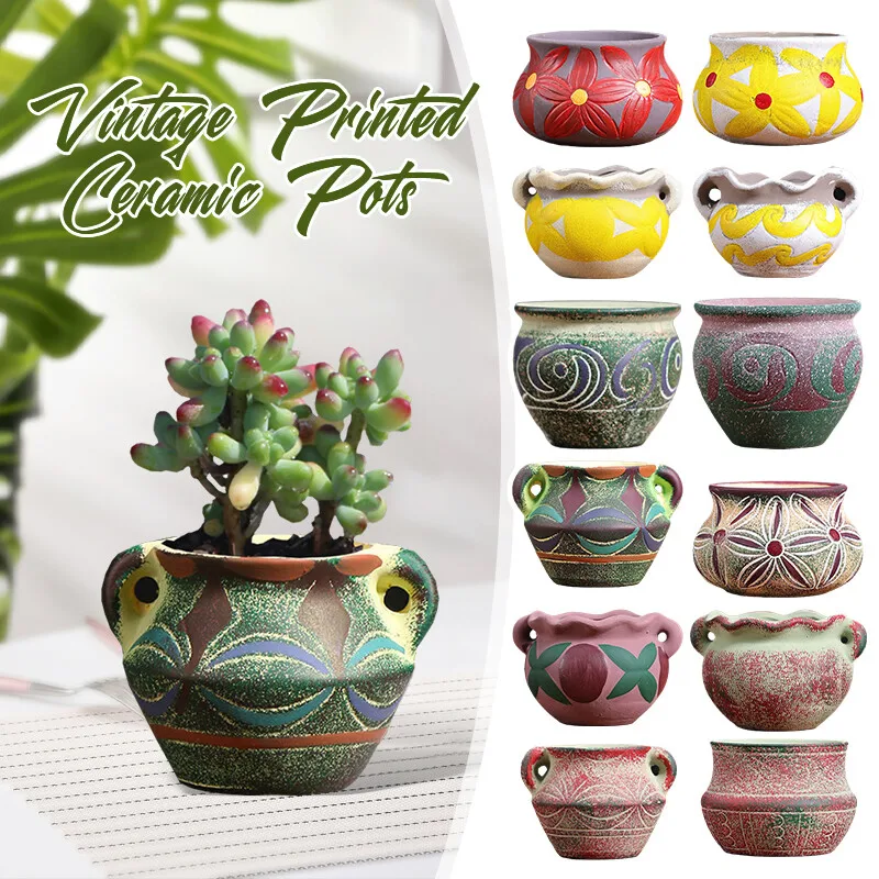 

Креативные керамические цветочные горшки, средиземноморские сочные цветочные горшки, ретро горшки с ручной росписью, сочные горшки с принтом, домашний декор