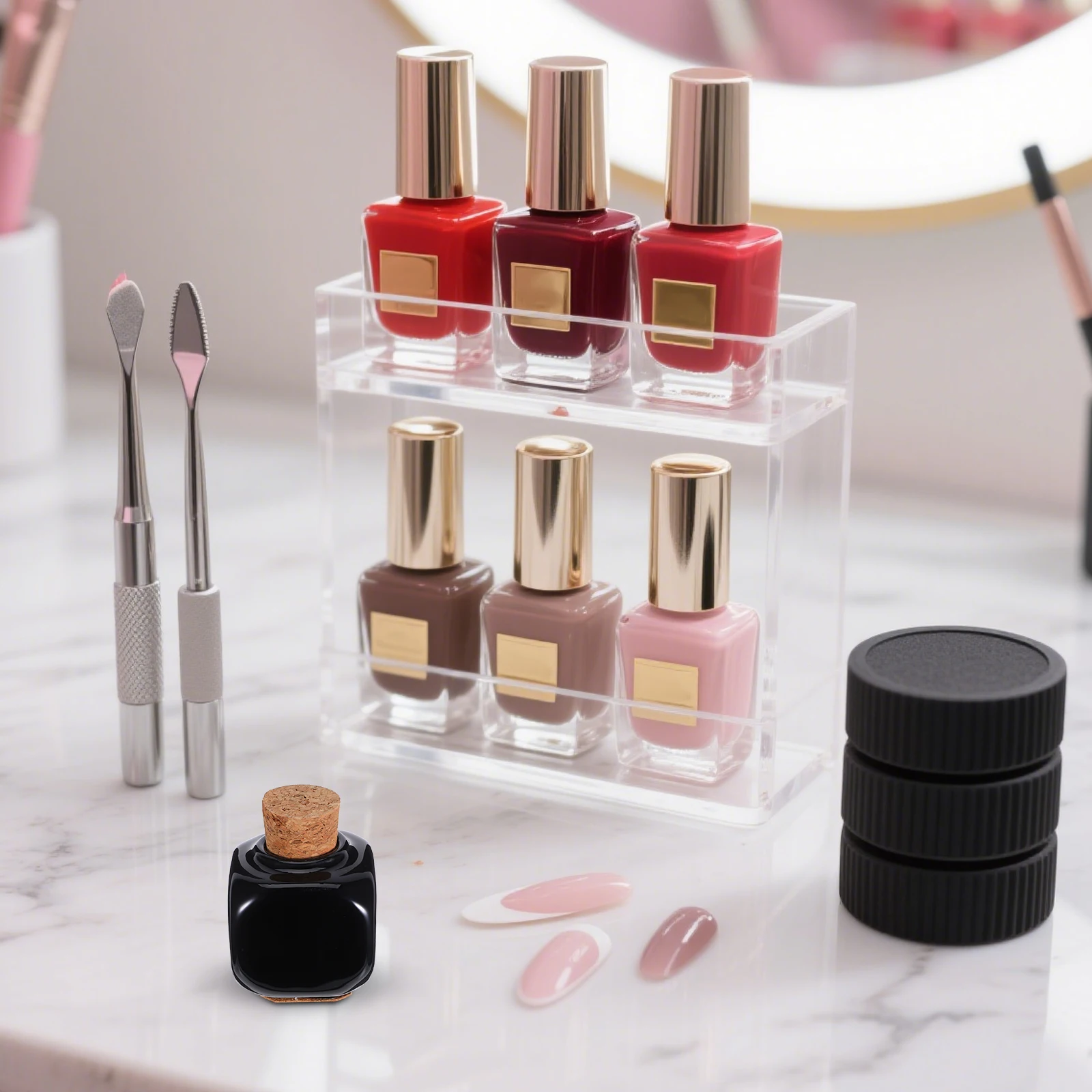 Bouteille de liquide de manucure en céramique noire, tasse de médicaments pour ongles avec conception claire pour poudre acrylique et organisateur de stockage de liquides