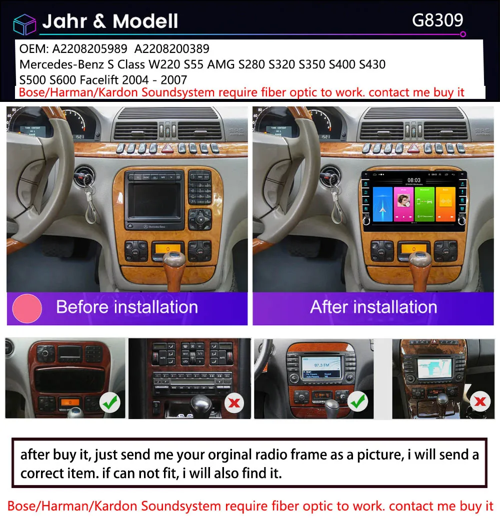 Android Car radio Carpaly GPS Navigation HD Reverse camera For Mercedes-Benz S Class W220 S55 S280 S320 S350 S400 S430 S500 S600