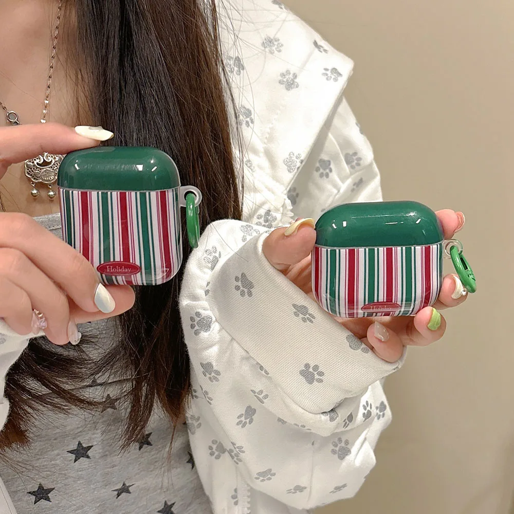Weihnachten schöne Retro-Stil Streifen glänzend Ins weiche Kopfhörerhülle für AirPods 4, 3, 2, 1, Pro 2, 3. Generation Kopfhörer-Zubehör